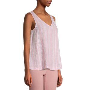 Time & Tru Women's M (8-10) Tank Top Pink Striped Linen Blend V Neck beautiful